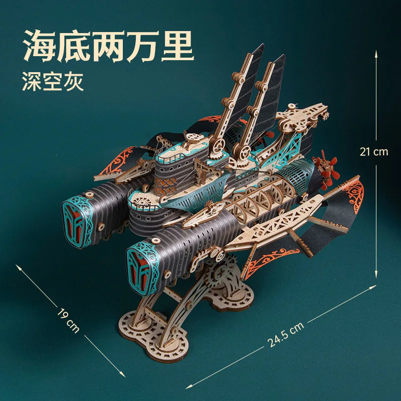 Fantasy Spaceship Pirate Ship 3d Puzzle Handmade Wooden Model Creative Toys Holiday Gift Child Desktop Decor