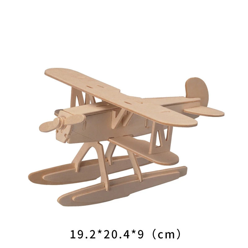 Wooden DIY Jigsaw Puzzle Handmade Assemble Painting Airplane Plane Model Toys for Kids Handicraft Flying Assemble (Wood Color)