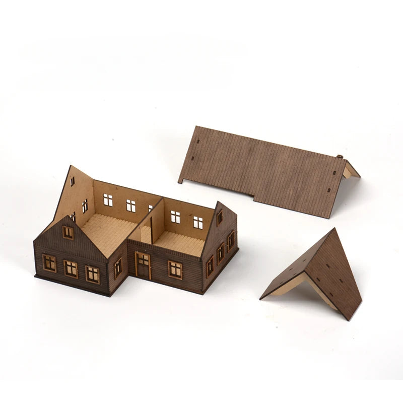 1/72 Eastern European Town House Building Scene Wooden Assembled Model Ornaments DIY Handmade Gifts