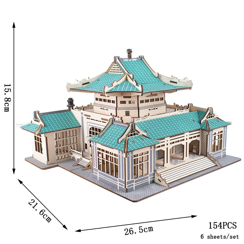 3D Wooden Puzzle Streetcar Sakura Journey Tram Station Retro Car Bus Model DIY Assembly Toys For Children Kids Desk Decoration