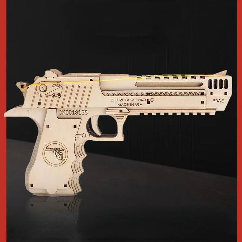 3D Wooden Mechanical Guns Shooting Models Building Block Assemble Outdoor Sport Puzzle Toy for Children Creative Gift