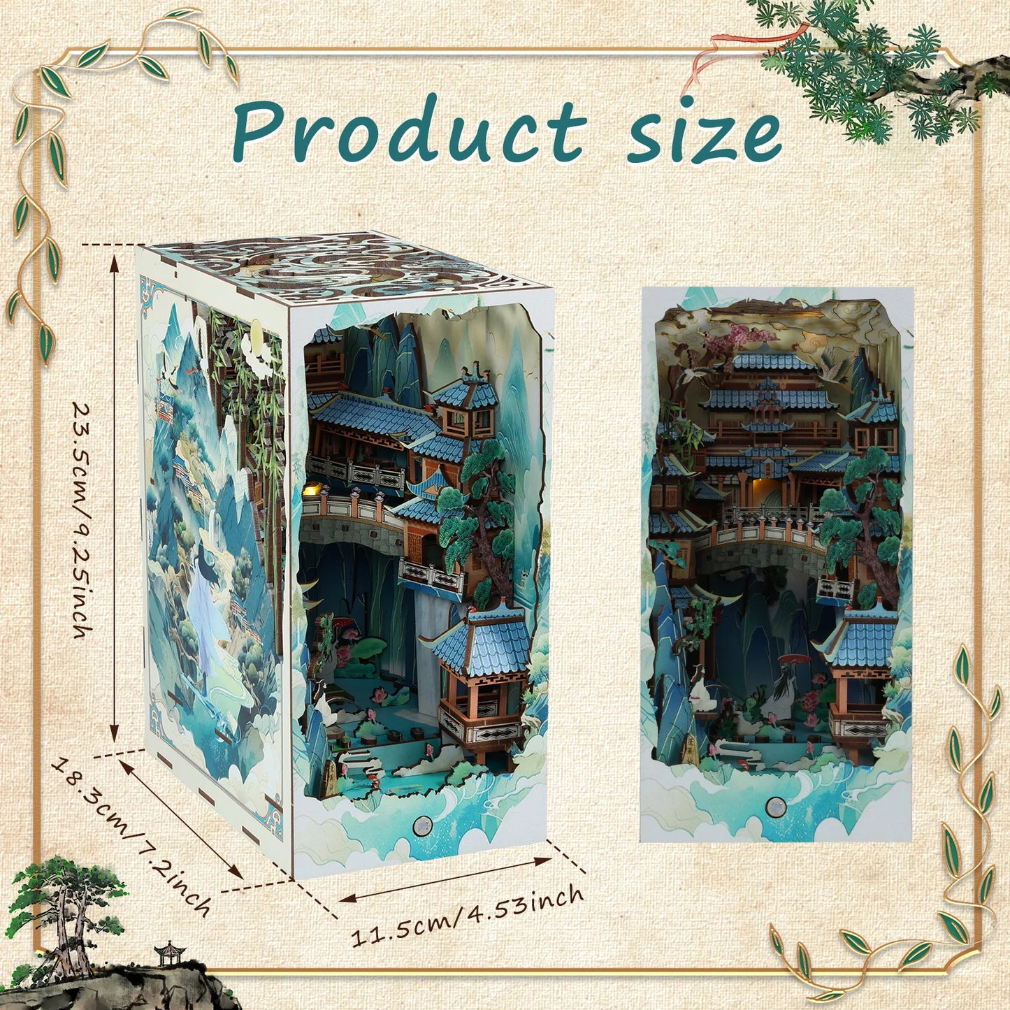 DIY Book Nook Kit 3D Wooden Doll House Puzzle Assembly Model Building Bookend Home Bookshelf Insert Decor with Sensor Light