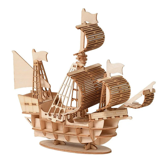 3D Sailboat Wooden Puzzle Assembly Model Puzzle DIY Wooden Crafts 3D Puzzle Toys Gifts