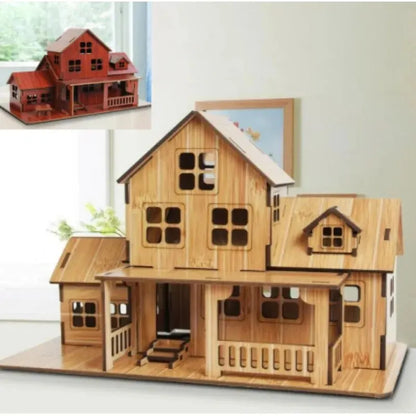 Wooden Jigsaw 3D Building Model Game Diy Handmade Comfortable House Villa Children Adult Birthday Gift