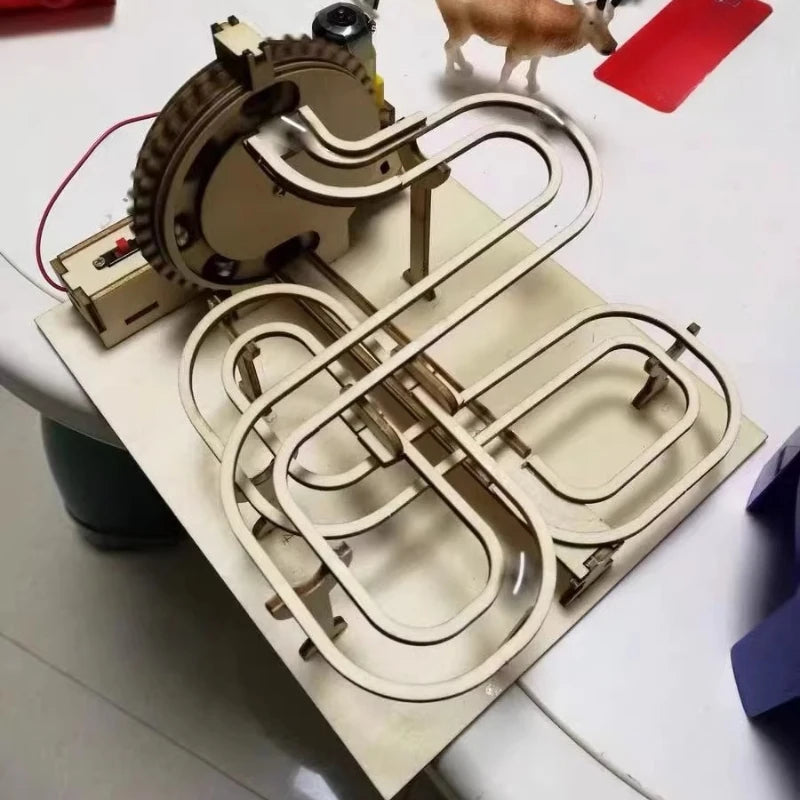 DIY Wooden Marble Machine - 3D Mechanical Gear Model, STEAM Educational Building Kit for Children
