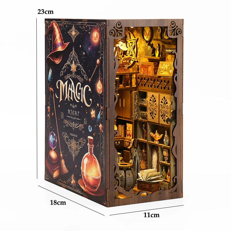 3D Wooden Puzzle Mini Doll House DIY Book Nook Kit Assembly Model Building Bookend Toy Bookshelf Insert Decor With LED Xmas Gift