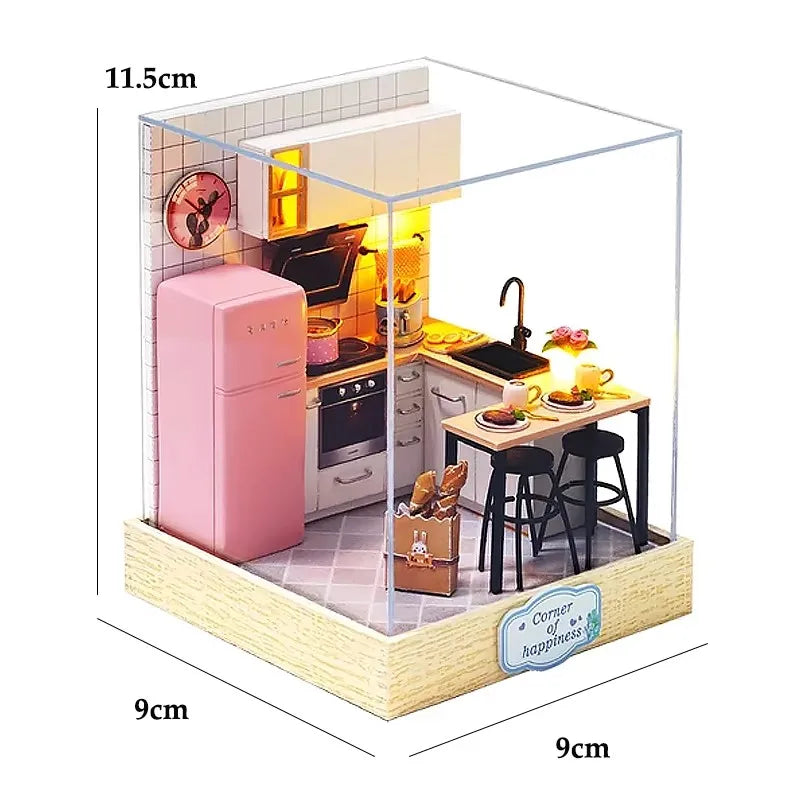 Wooden 3D Puzzles Mini Doll House DIY Small House Kits Assembly Model Building Room Bedroom With Furniture Dollhouse Xmas Gifts