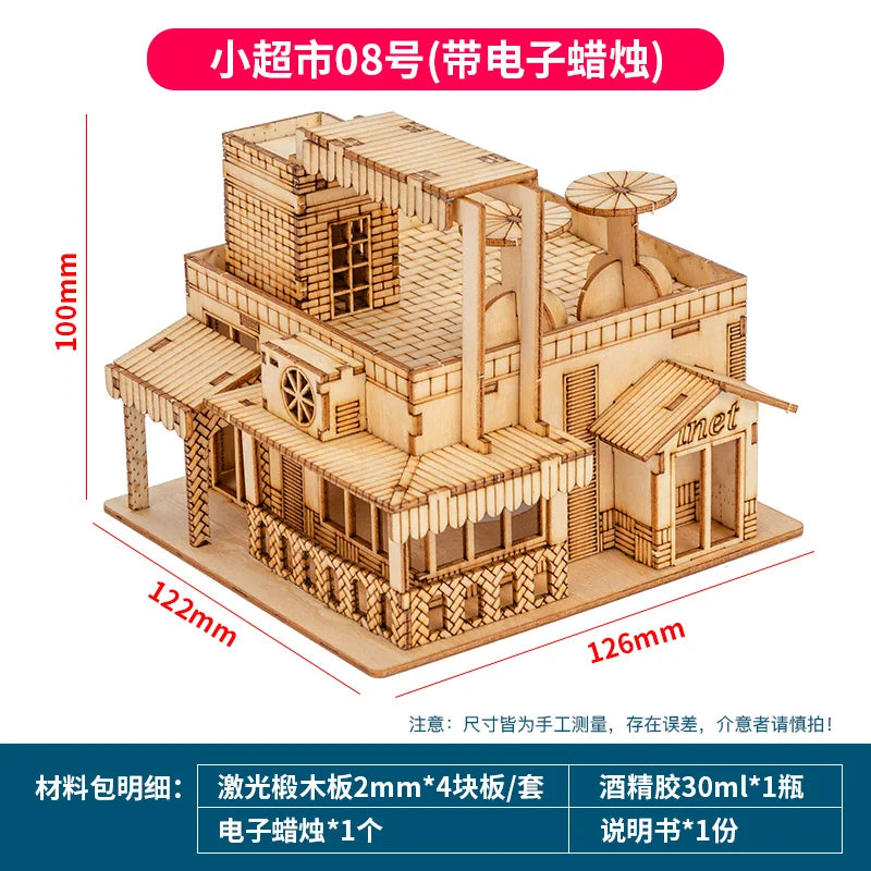 1:50 Scale Miniature Building Prefabricated House Wooden Cabin DIY Assembly Model Kit Wooden Constructor Architecture Material