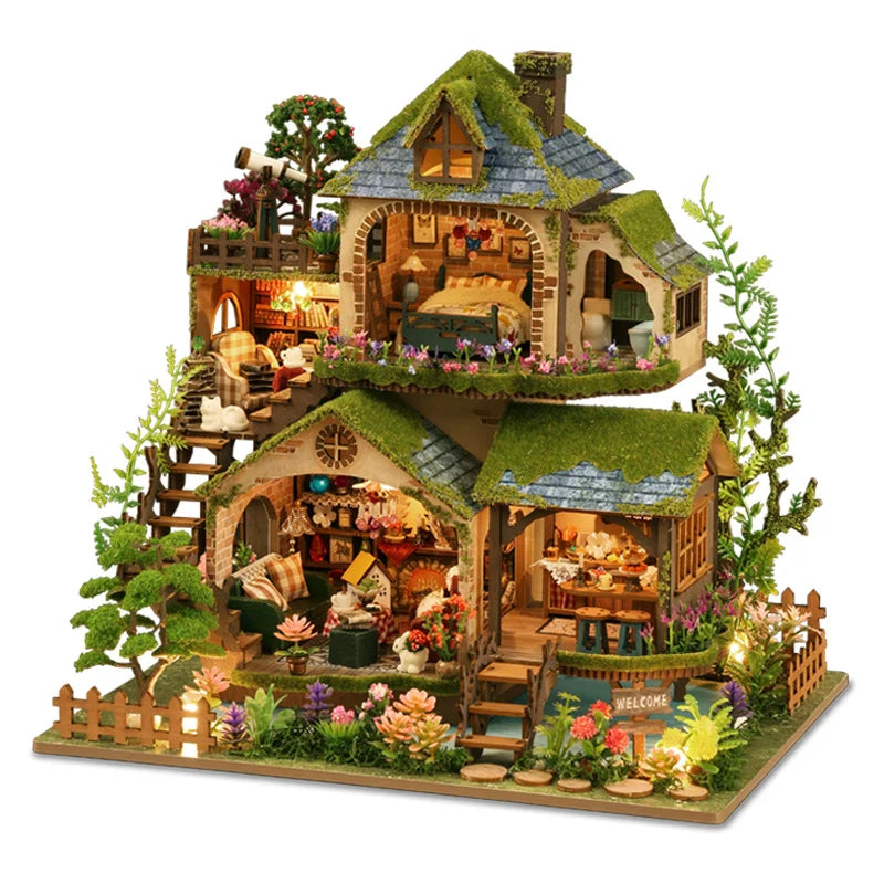 DIY Wooden Miniature Model Kit Forest Adventures Casa Doll Houses 3D Puzzle Dollhouse With Furniture for Friends Christmas Gifts