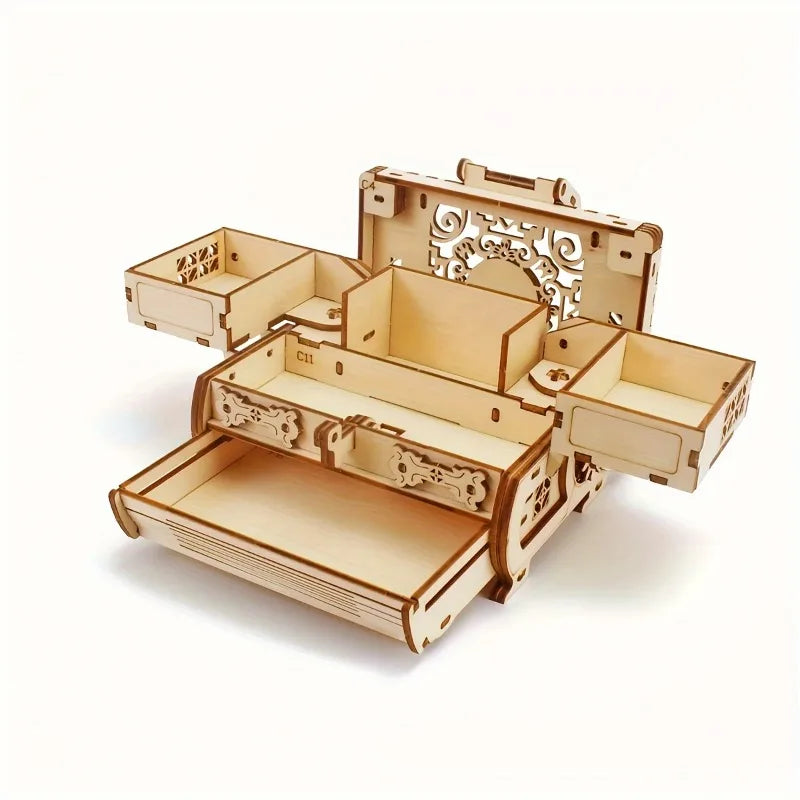1pc 3D Wooden Puzzle Treasure Box Hand-Assembled Machinery Treasure Box