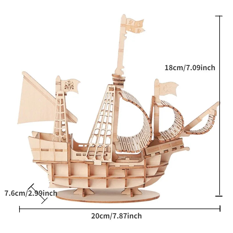 3D Sailboat Wooden Puzzle Assembly Model Puzzle DIY Wooden Crafts 3D Puzzle Toys Gifts