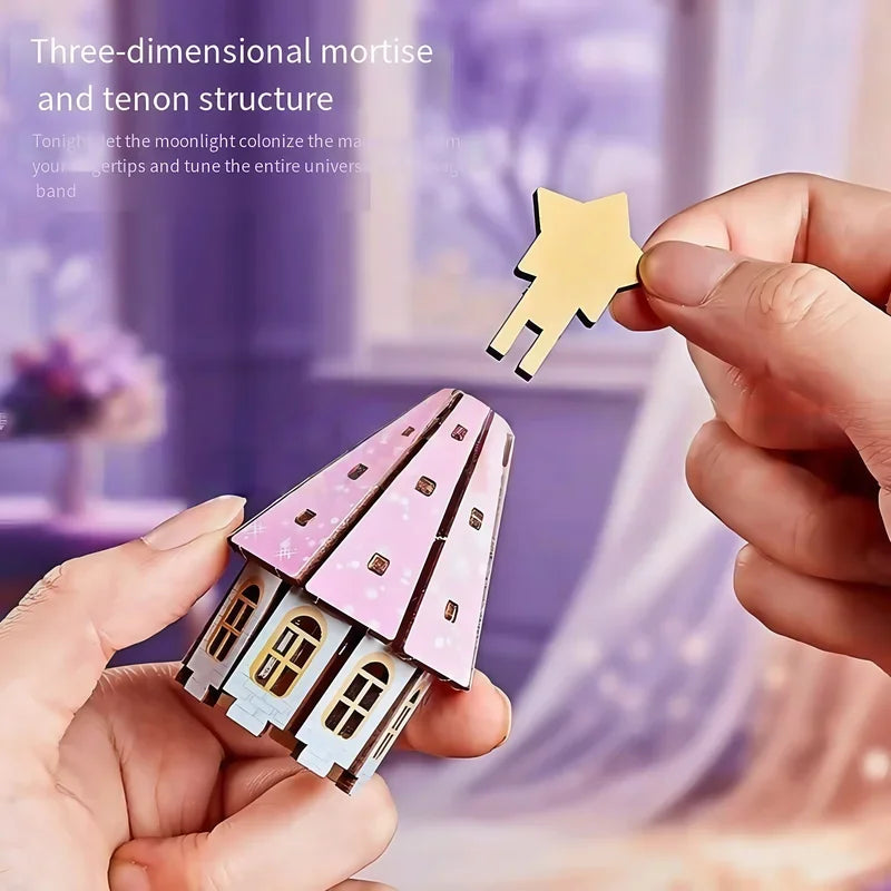 3D Handmade Rotating Music Box Eight Tone DIY Building Block Assembly Toy Ornament Model Magic Dream Birthday Gift for Female