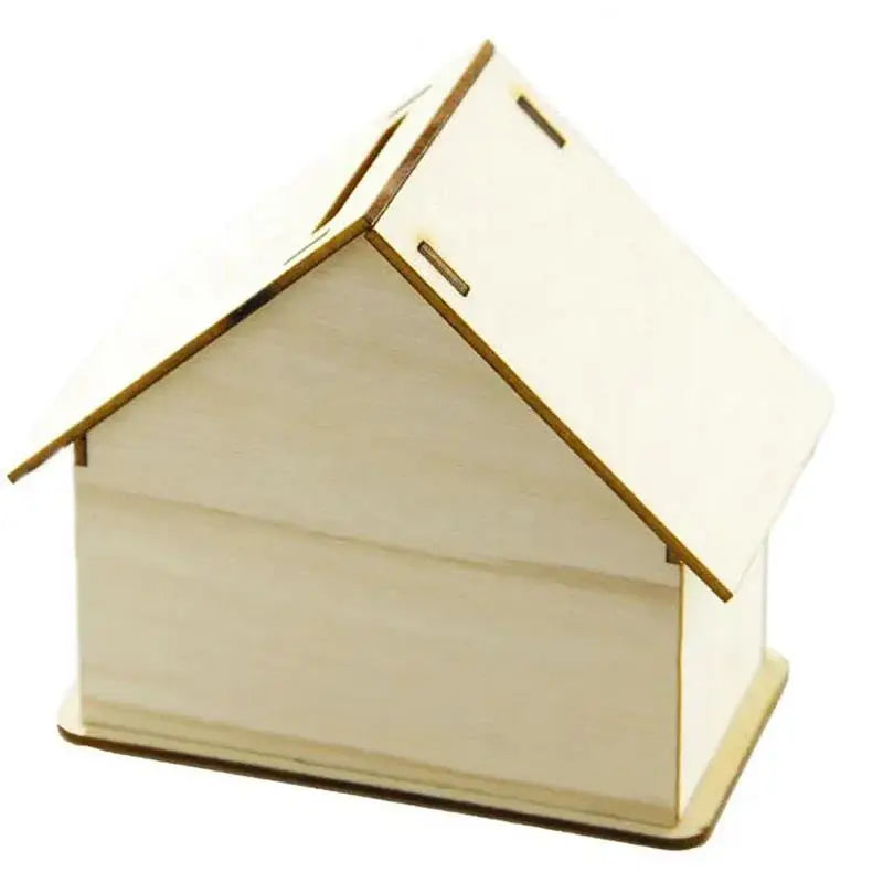 Wooden House Storage Box DIY Painting Blank Wood Holder Money Candy Container Desktop Home Box  Wood Color