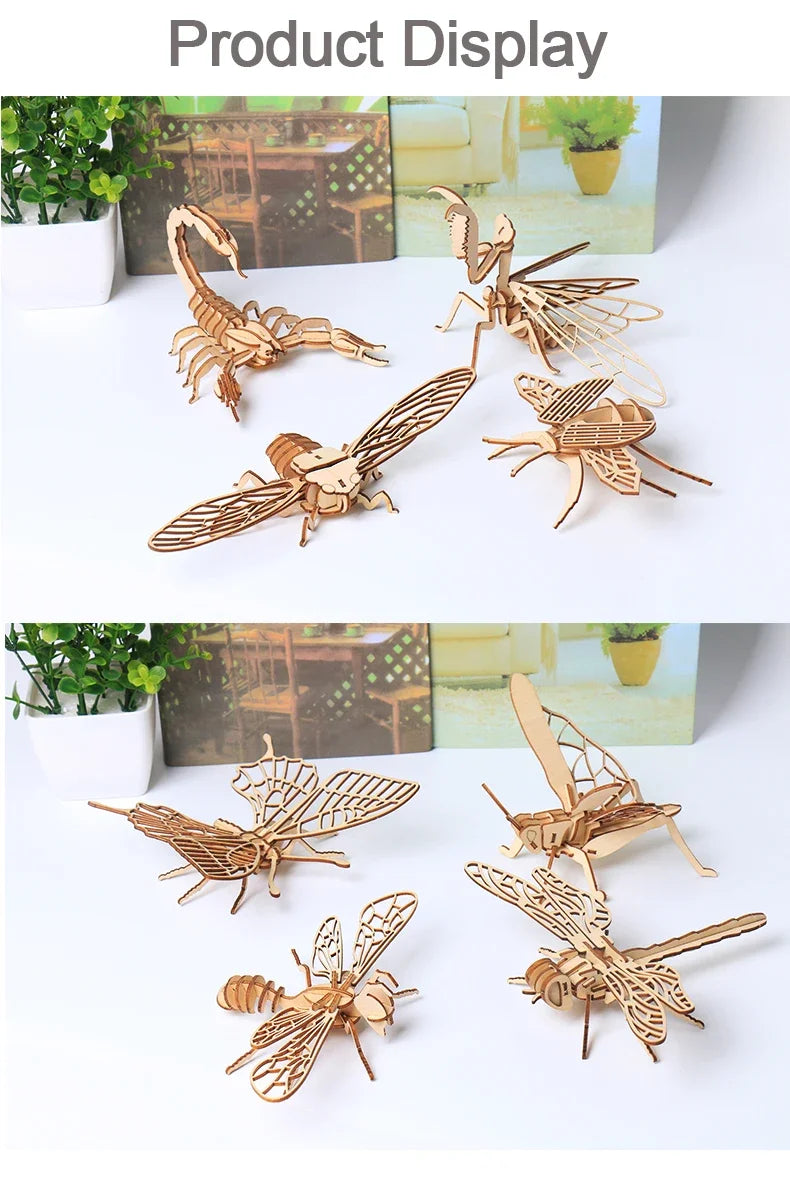 Wooden 3D Puzzle DIY Insects Animal butterfly Bee Adult Puzzles Toys ornament handicraft scorpion 14+