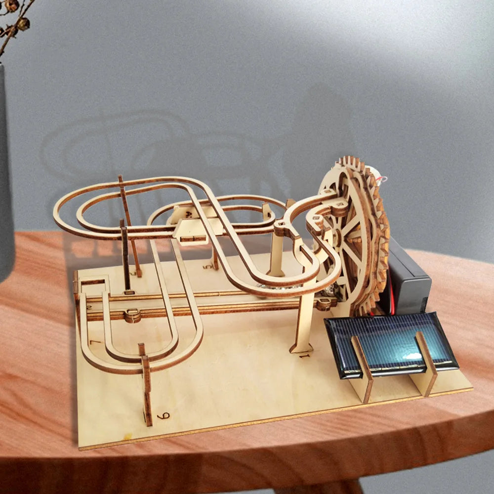 DIY Wooden Marble Machine - 3D Mechanical Gear Model, STEAM Educational Building Kit for Children