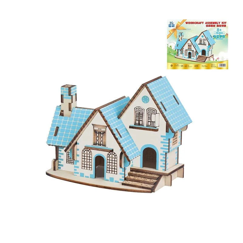 3D Wooden Puzzle Jigsaw House Villa Architectural Models DIY Assembled Combination Kids Handmade Craft Puzzle Decoration