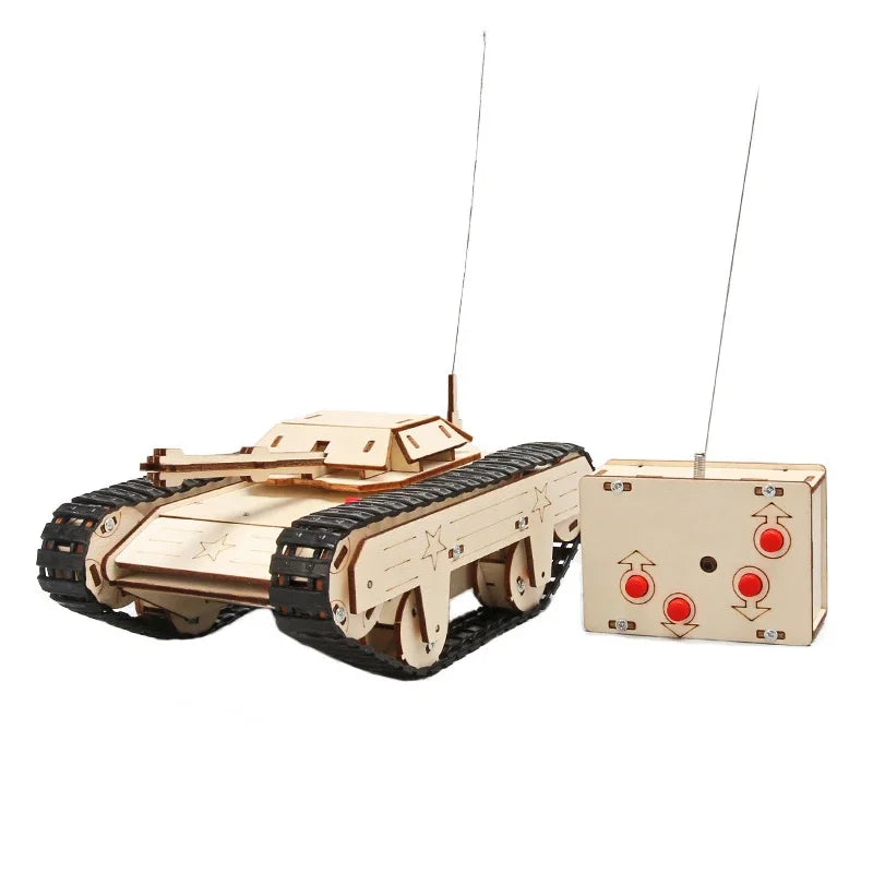 DIY Wooden 3D Puzzle Tank Model Science Kit  Assembly Toys Rc Tank Physics Electronic School Project Scientific Experiment Toys