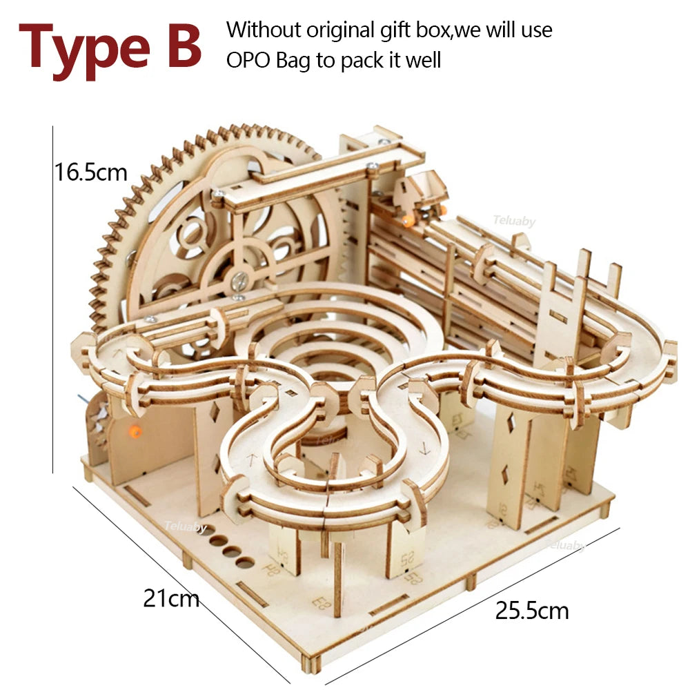 3d Wooden Puzzle Marble Runs Mechanical Puzzles Self Assembly Toy STEAM Educational Toys Model Building Kits for Kids Adult Gift