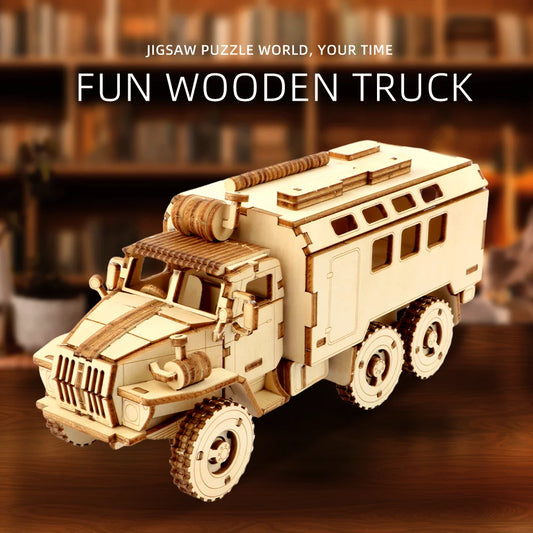 3D Transport Truck Wooden Puzzle Adult And Children's Educational Hands-On Assembly Toys Home Decoration Wooden Puzzle