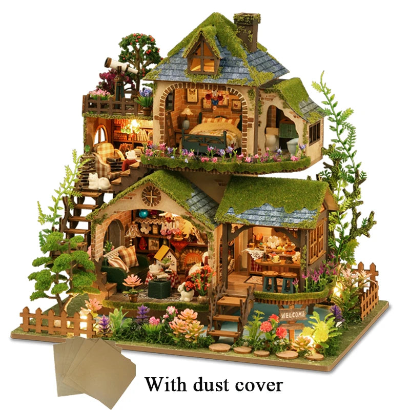 DIY Wooden Miniature Model Kit Forest Adventures Casa Doll Houses 3D Puzzle Dollhouse With Furniture for Friends Christmas Gifts