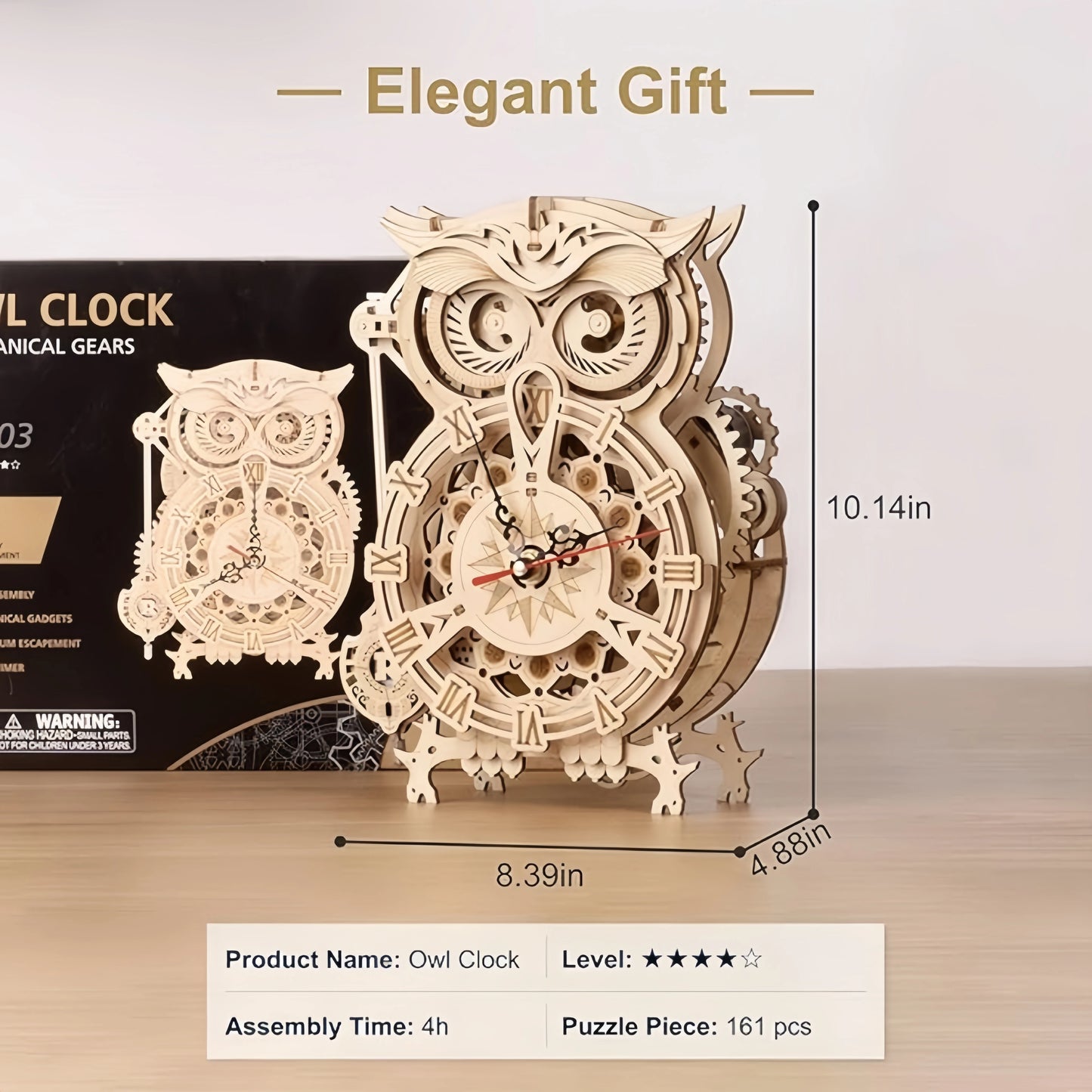 161PCS Adult 3D Wooden Puzzle Owl Clock - Mechanical Model Making Kit Men Women DIY Handmade Puzzle Clock Puzzle