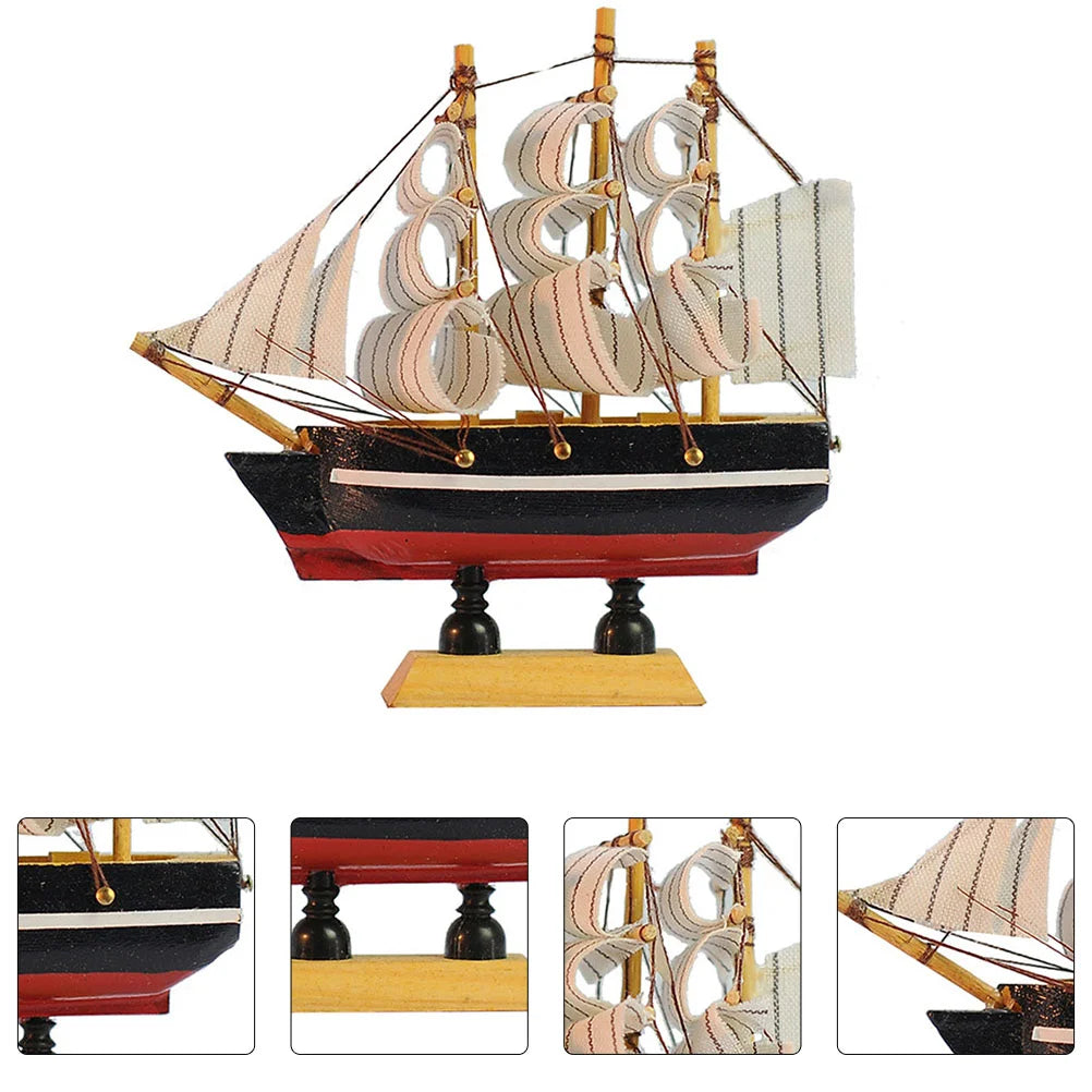 Wooden Sailboat Model Decor Ship Figurines Miniatures Home Adornments Creative Desktop naments Natural Craft Sailor Indoor