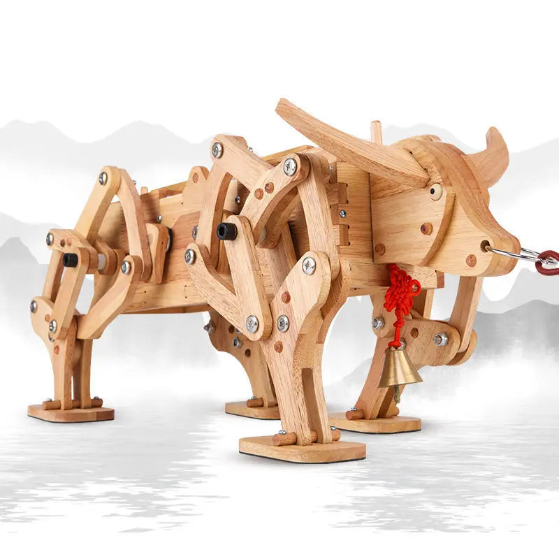 Wooden Gear Mechanical Ox Cart Model Invention in Ancient China Creative Assembly Toys Crafts Walks On Its Own Gift