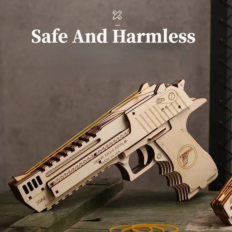 3D Wooden Mechanical Guns Shooting Models Building Block Assemble Outdoor Sport Puzzle Toy for Children Creative Gift