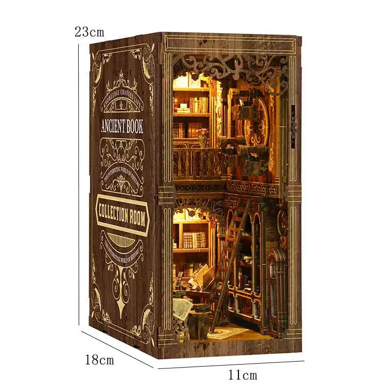 3D Wooden Puzzle Mini Doll House DIY Book Nook Kit Assembly Model Building Bookend Toy Bookshelf Insert Decor With LED Xmas Gift