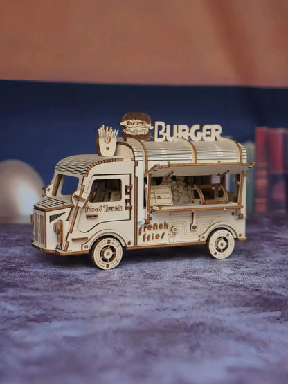 3D wooden puzzles, fast food truck models, handmade truck, bus, and car models, DIY toy ornaments and gifts for family
