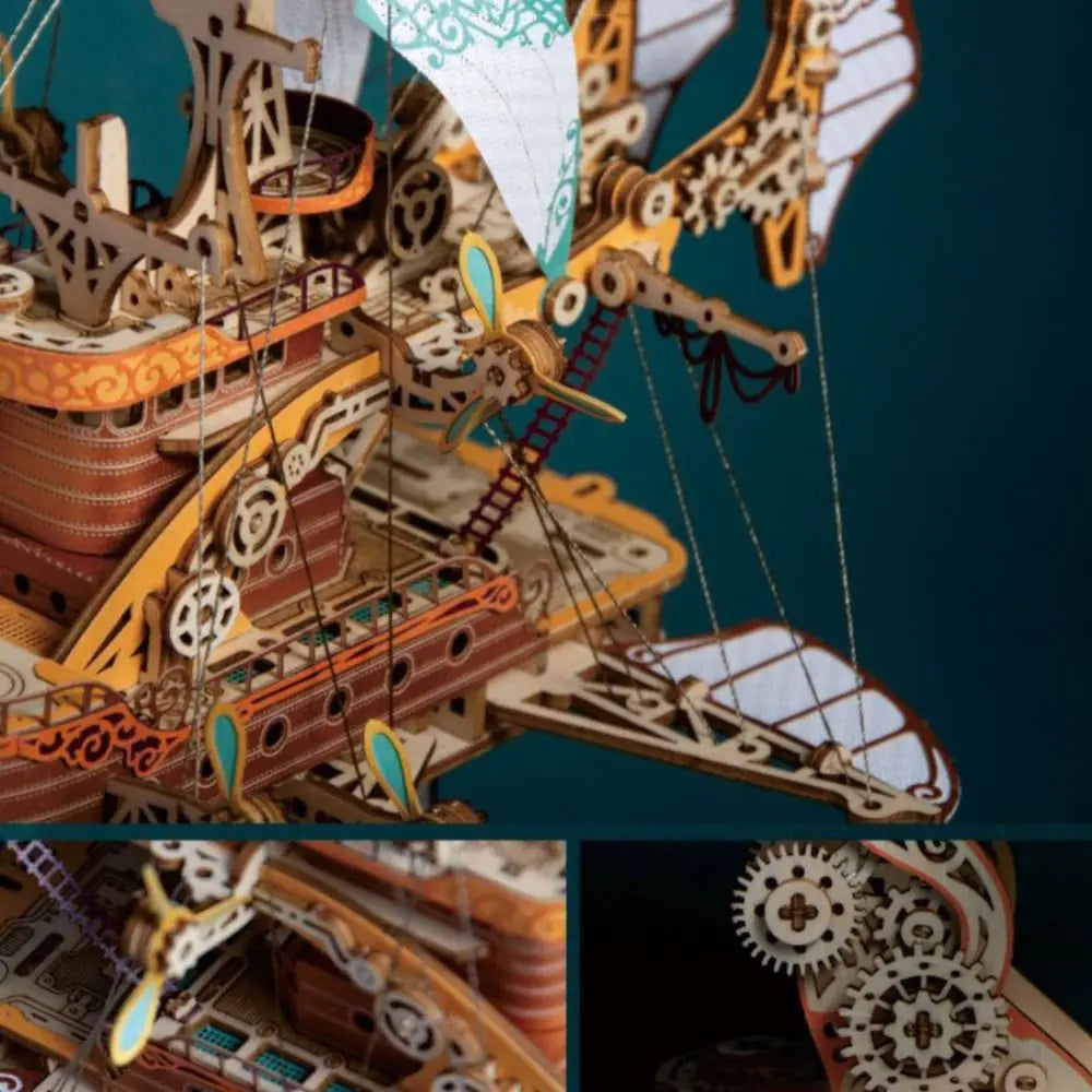 Assembly Fantastic Spaceship Model Fantasy Airship Handicraft DIY 3D Wooden Puzzle Miniature Model Collection