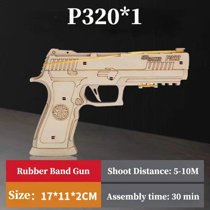 3D Wooden Mechanical Guns Shooting Models Building Block Assemble Outdoor Sport Puzzle Toy for Children Creative Gift