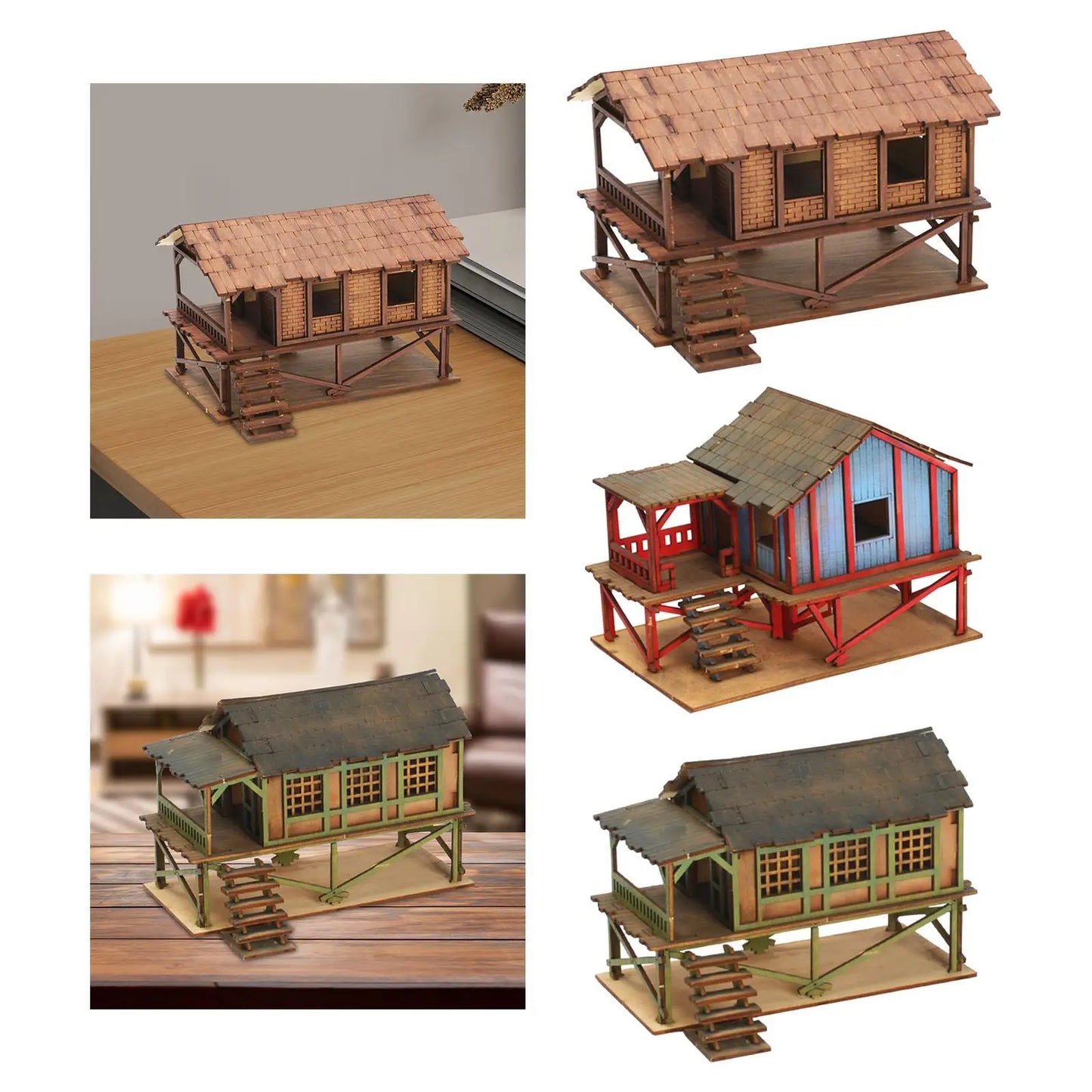 1/72 Models DIY Wooden House Assemble DIY Crafts Miniature House Handmade Buiilding Model Architecture Kits House Diorama Layout