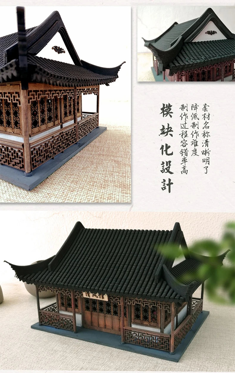 1:50 Scale Chinese Ancient Wooden House Model Kit – DIY Miniature Architecture Building Set for Home Decoration, Desk Display