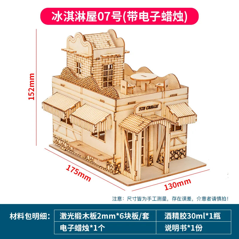 1:50 Scale Miniature Building Prefabricated House Wooden Cabin DIY Assembly Model Kit Wooden Constructor Architecture Material