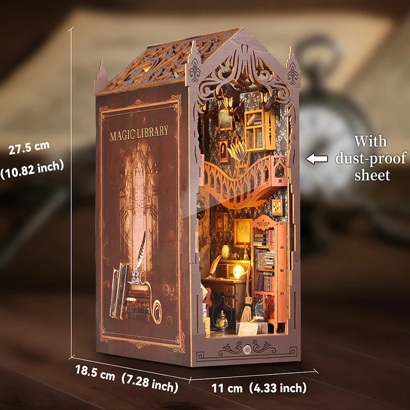 3D Wooden Puzzle Mini Doll House DIY Book Nook Kit Assembly Model Building Bookend Toy Bookshelf Insert Decor With LED Xmas Gift
