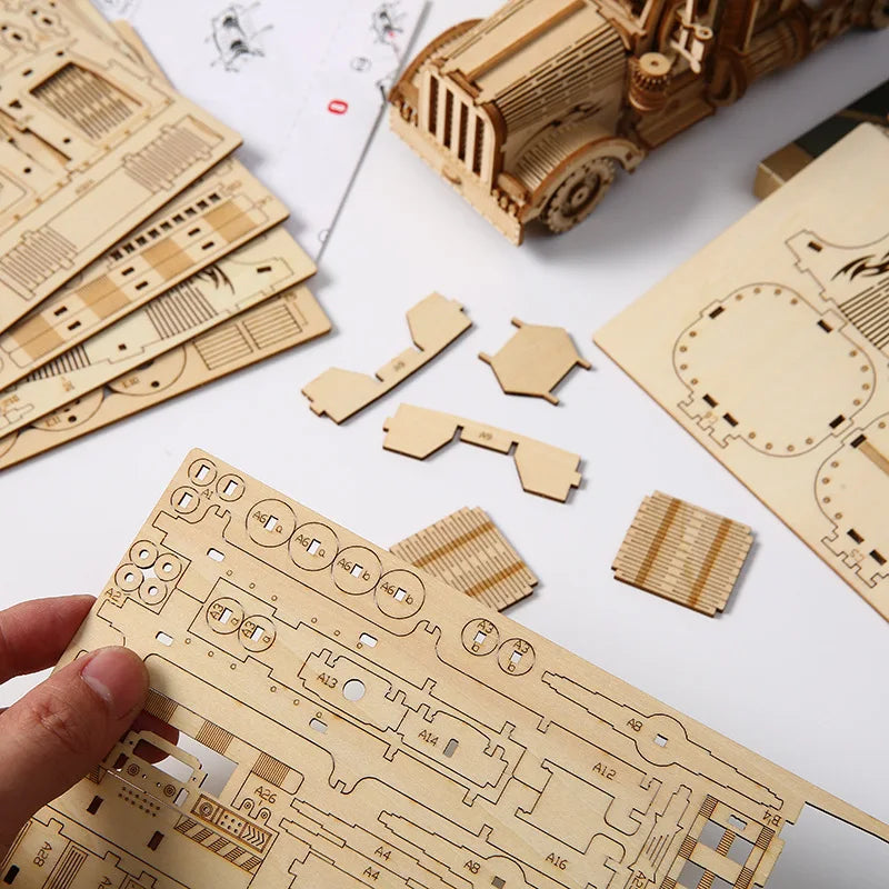3D Wooden Puzzle Toys Movable Tank Car Assembly Toy Gift For Children Adult Model Building Block Kits