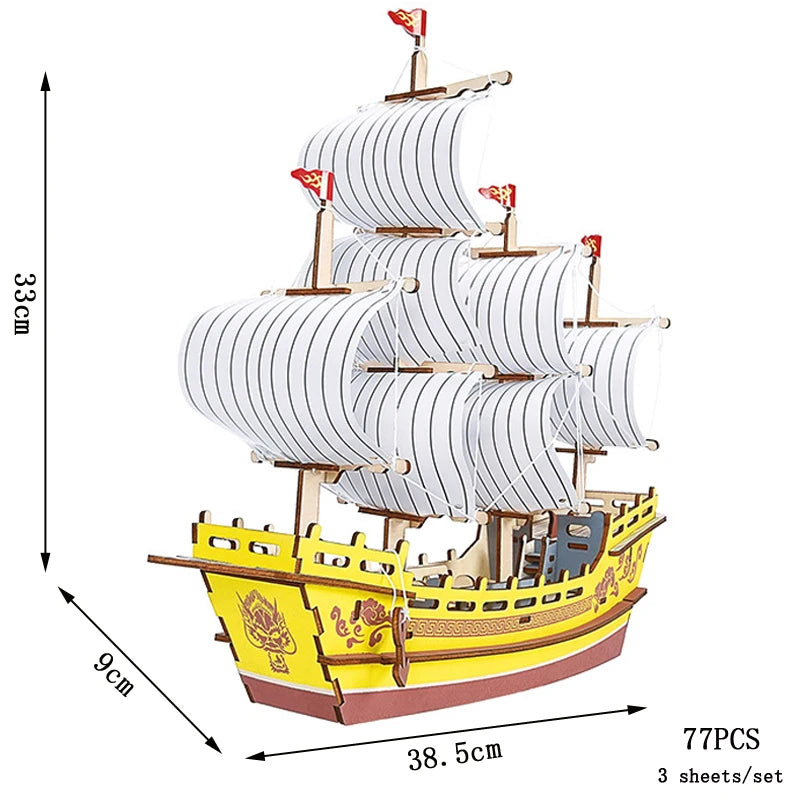 3D Sailing Ship Warship Pirate Ship Wooden Puzzle Boat Model DIY Educational Handmade Toys For Children Kids Party Games Gift