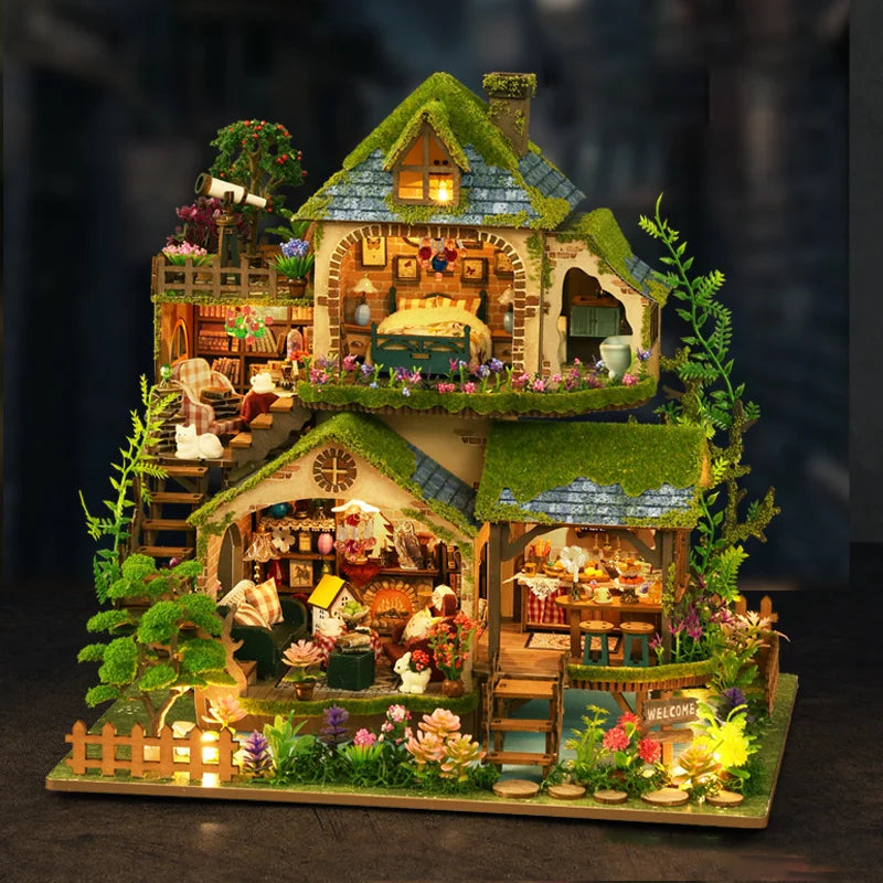 DIY Wooden Miniature Model Kit Forest Adventures Casa Doll Houses 3D Puzzle Dollhouse With Furniture for Friends Christmas Gifts