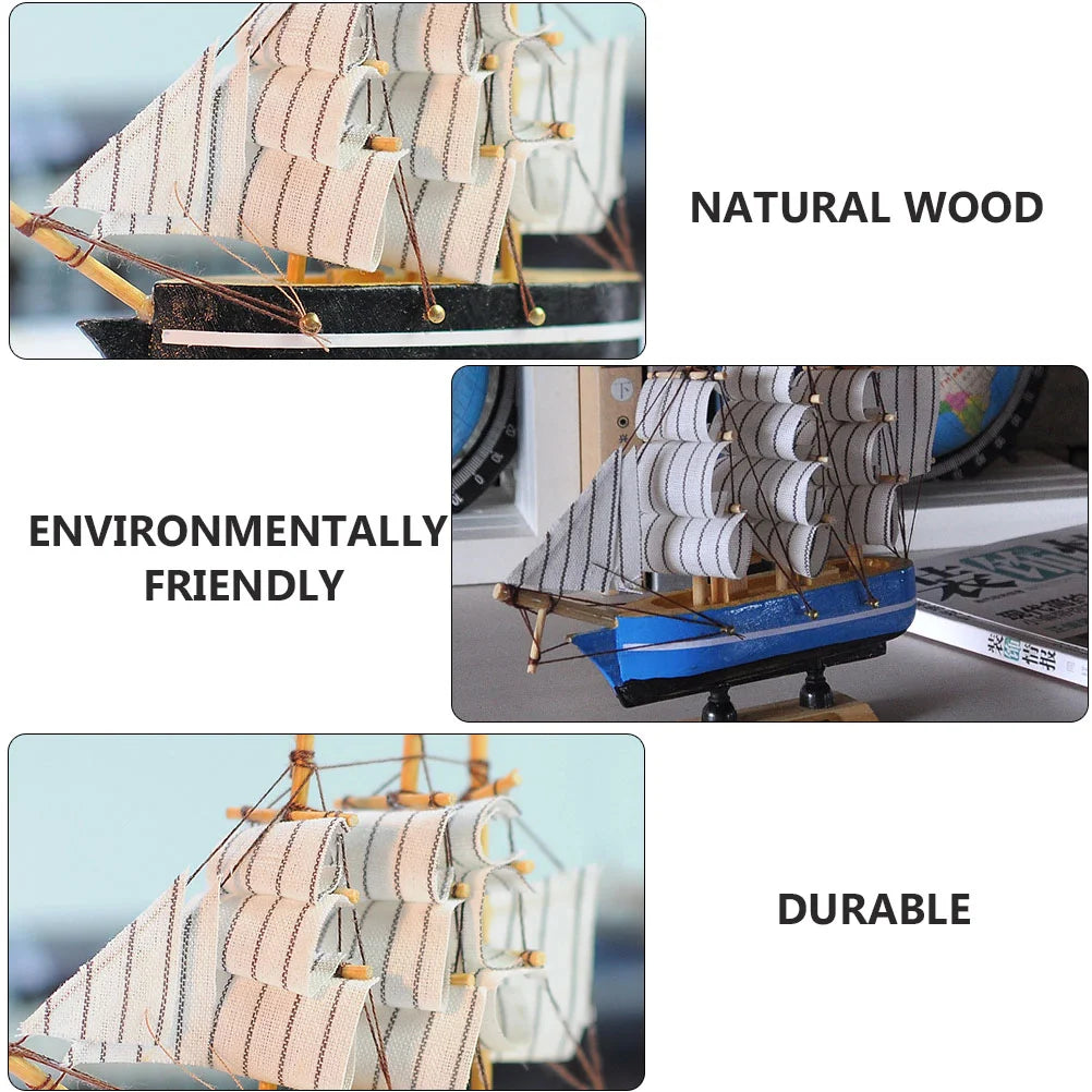 Wooden Sailboat Model Sailboat Decor Creative Ship Miniature Statue Figurine Home Decor Wooden Pirate Ship Model nament Sailing