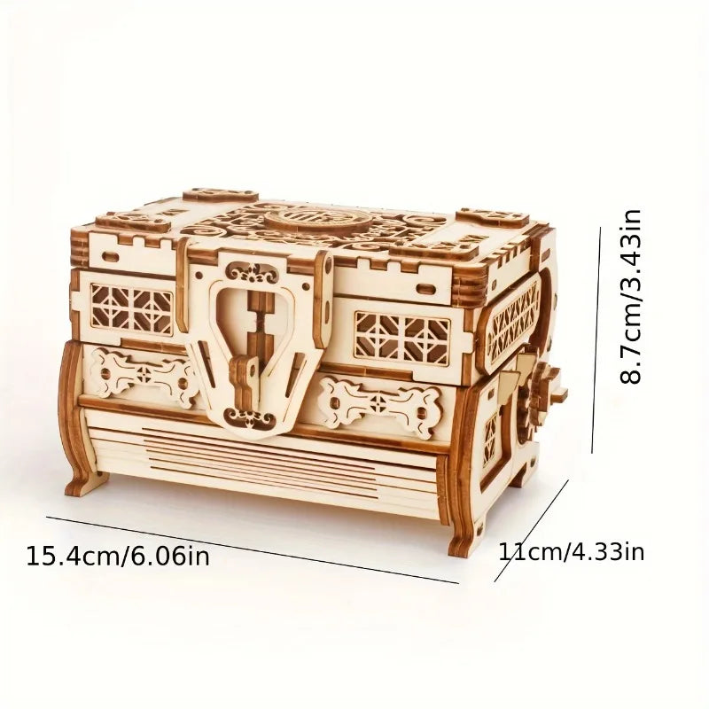 1pc 3D Wooden Puzzle Treasure Box Hand-Assembled Machinery Treasure Box
