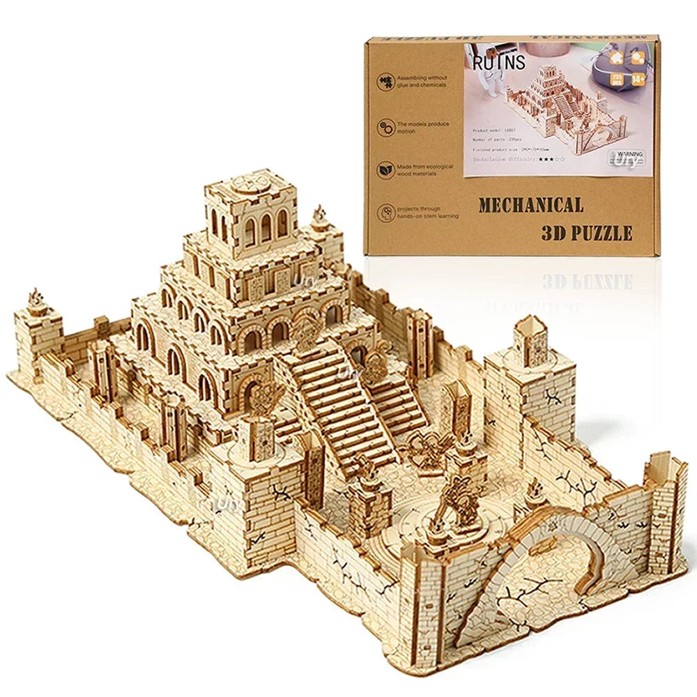 3D Wooden Puzzle WW2 War City Postwar Handmade Mechanical Assembly House Model DIY Kits Toys Desk Decoration Gifts For Kids