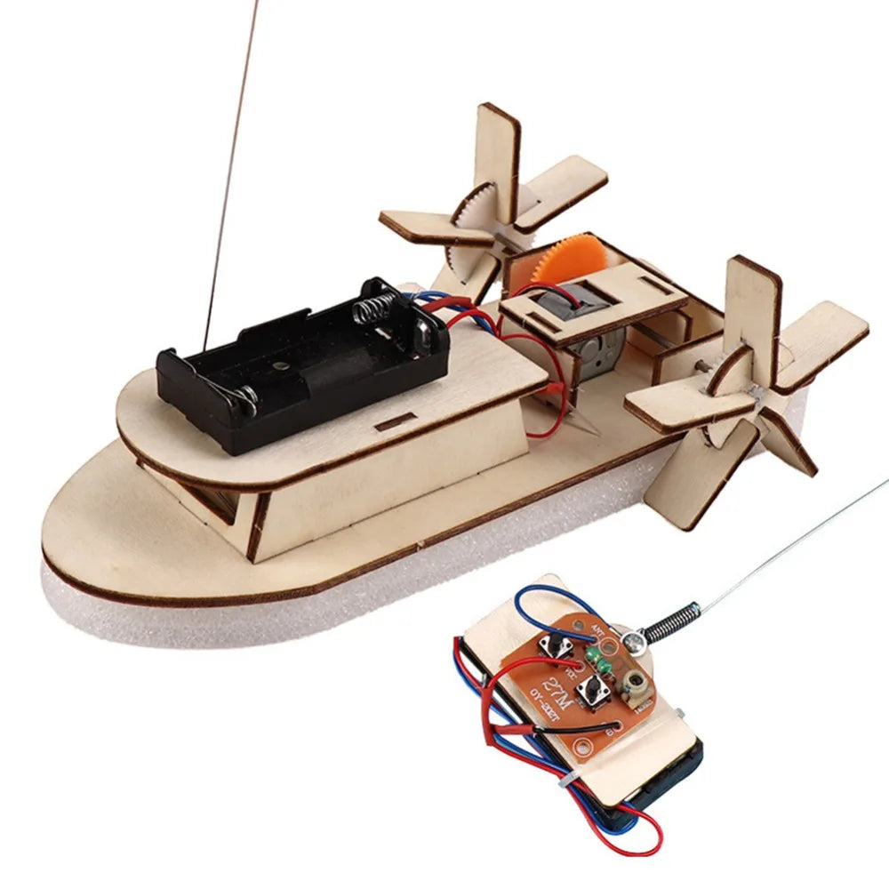 New Wooden DIY Boat Car Model Wood Color DIY Wooden Car Toy 3D Assemble Remote Control Boat