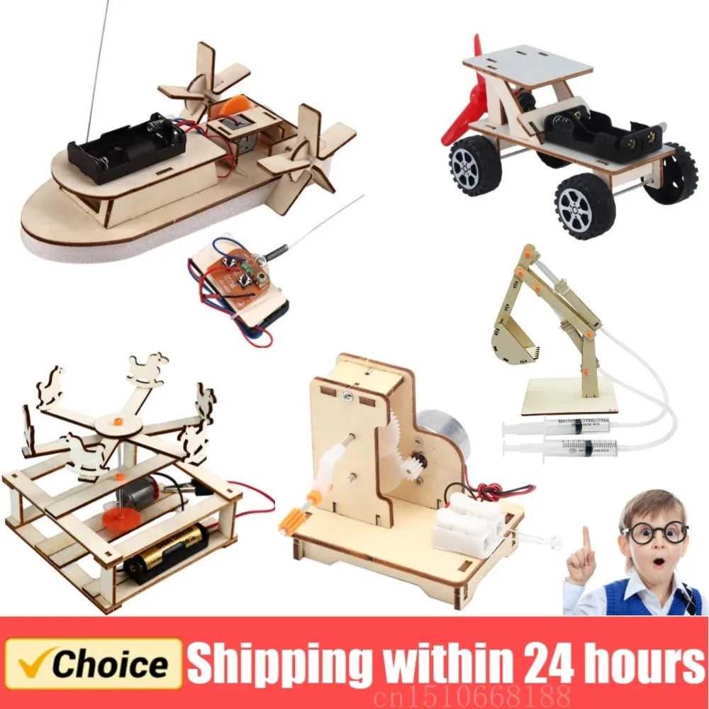 DIY Science Toys Children Educational STEM Projects Kits 3D Assemble Boat Car Model Wood Puzzle Toy Scientific Experiment Kits