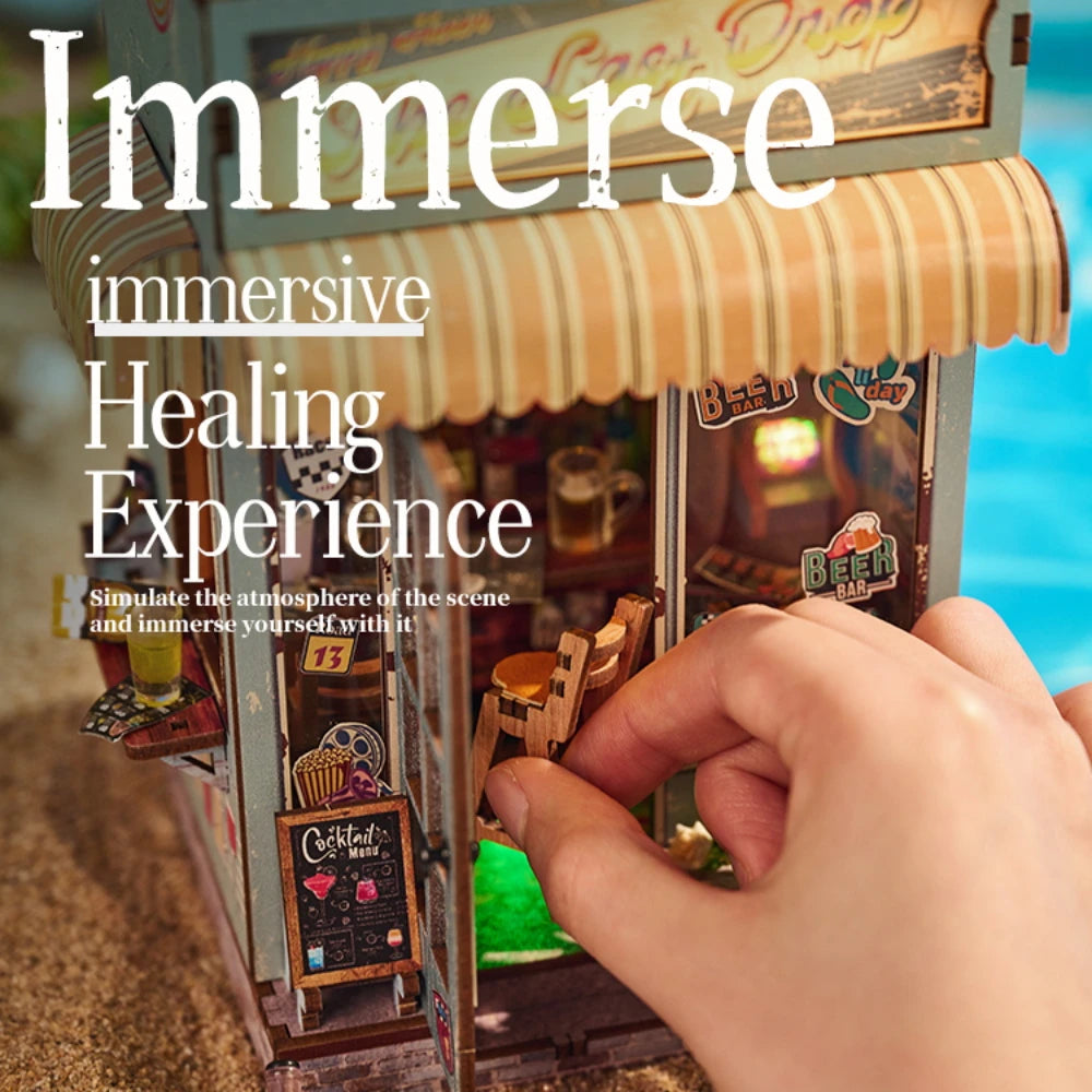 NEW DIY Wooden Book Nook Figurines Miniatures Kits The Last Drop Bookshelf Home Bookend Decoration For Adult Handmade Gifts