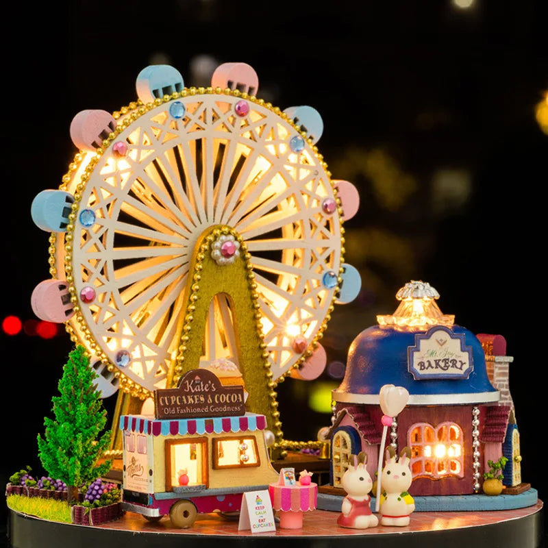 Handmade DIY Craftsmanship Wooden Music Box Ornaments Creative City In The Sky Music Box Christmas Birthday Gift For Girlfriend