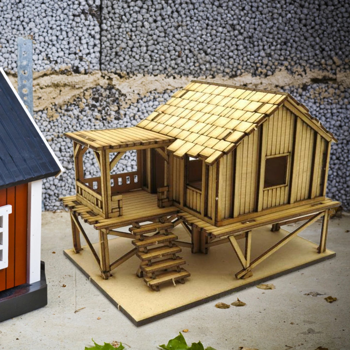 1/72 Wooden Cabin DIY Painting Wooden 3D Puzzle House Modeling Kits for Accessory Architecture Model War Scene Sand Table Decor