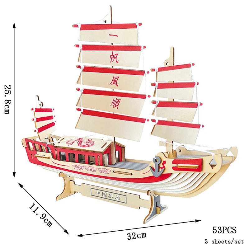 3D Sailing Ship Warship Pirate Ship Wooden Puzzle Boat Model DIY Educational Handmade Toys For Children Kids Party Games Gift
