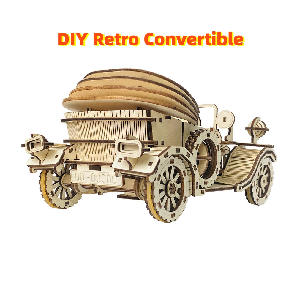 DIY Retro Convertible Car Model 3D Three-dimensional Wooden Puzzle Creative Puzzle Assembly Toy Ornaments