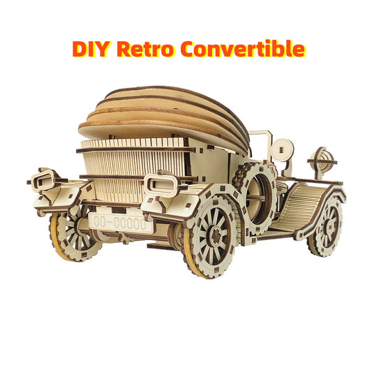 DIY Retro Convertible Car Model 3D Three-dimensional Wooden Puzzle Creative Puzzle Assembly Toy Ornaments